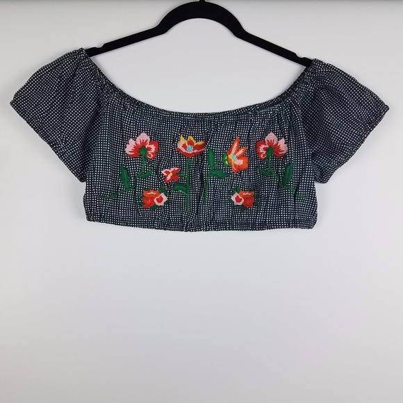 Topshop Tops - TopShop Embroidered Floral Crop Top